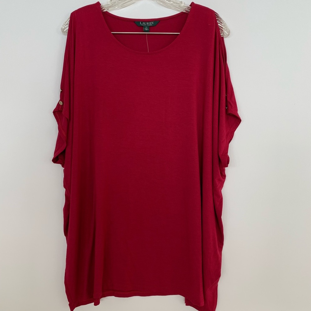Ralph Lauren Maroon Cold Shoulder Top 3X NWT